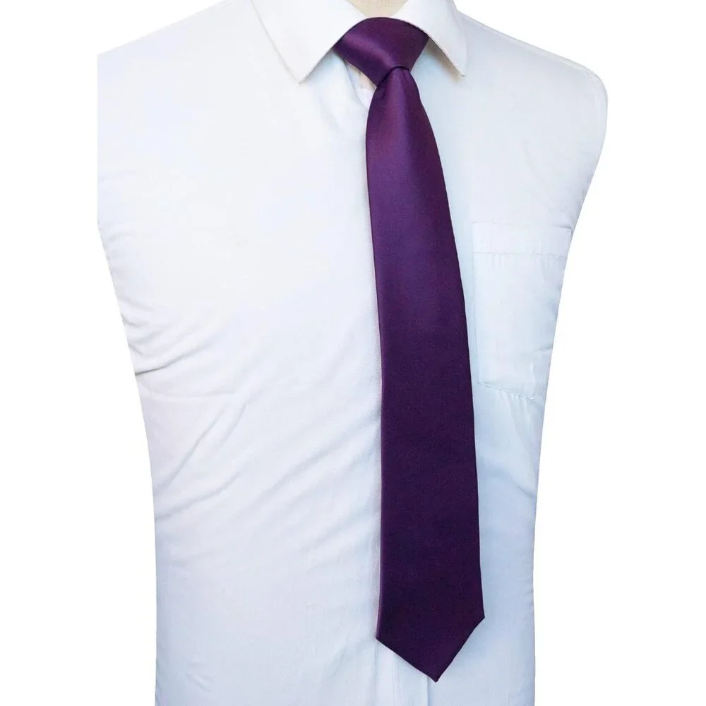 Men's Dark Purple Solid Pure Color Imported Polyester Formal Neck Ties - Picture 4 of 6